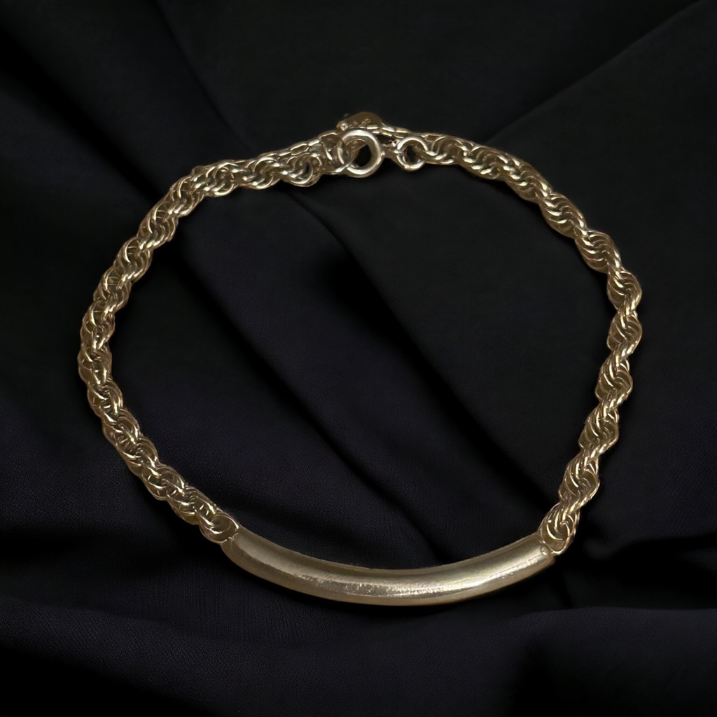 Vintage Les Bernard Gold Tone Singapore Rope Chain Bracelet
